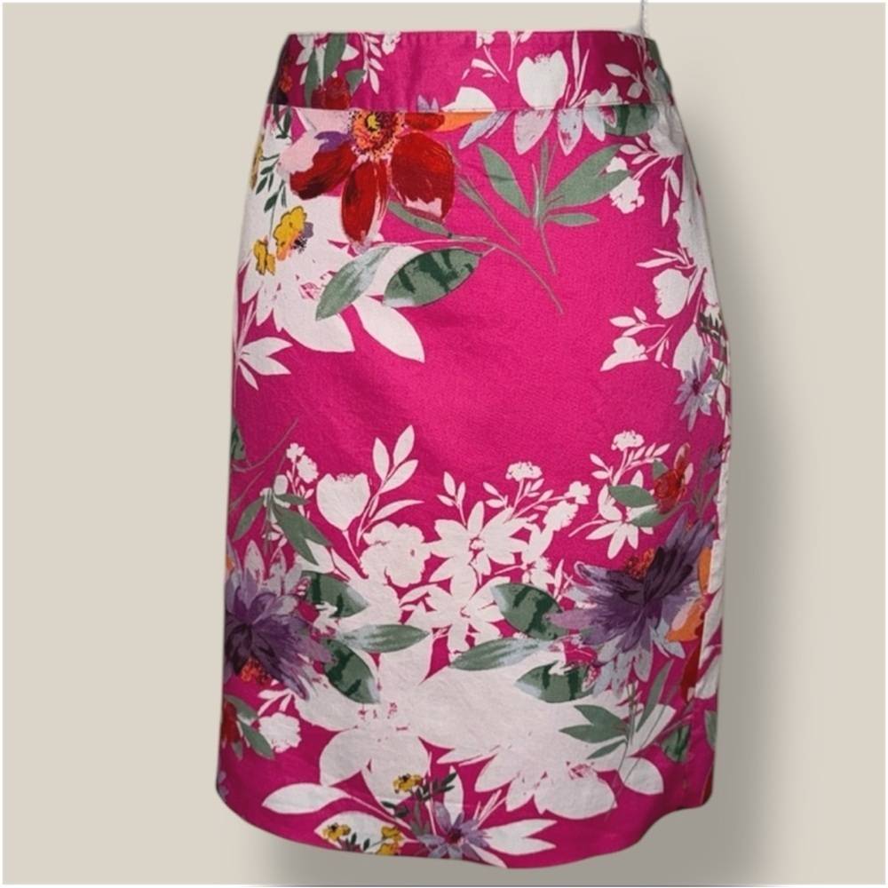 Van Heusen Fuchsia Pink Floral Pencil Skirt Sateen Cotton Spring Preppy Classic